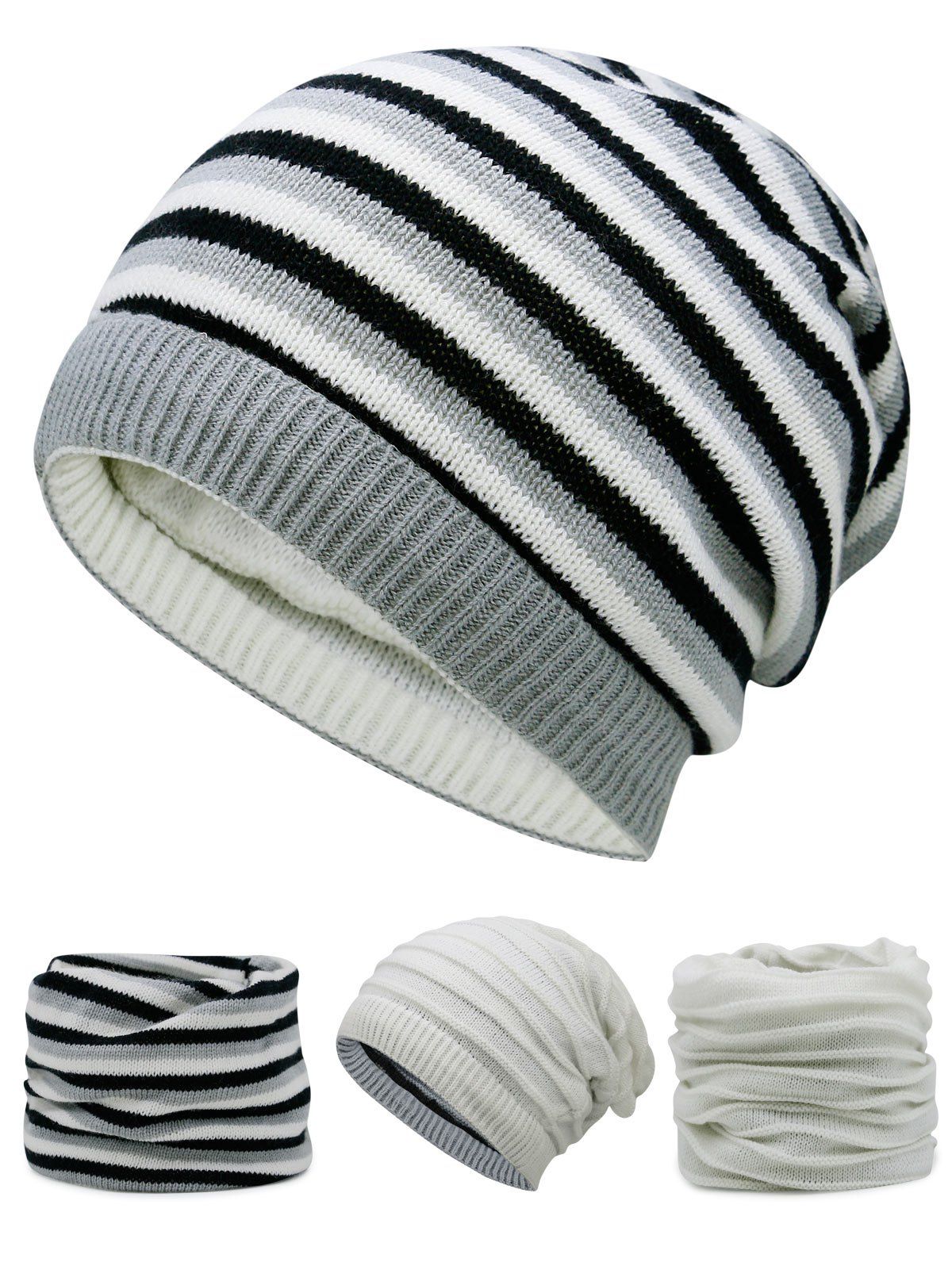 

Open Top Decorated Reversible Crochet Knitted Beanie, Off-white