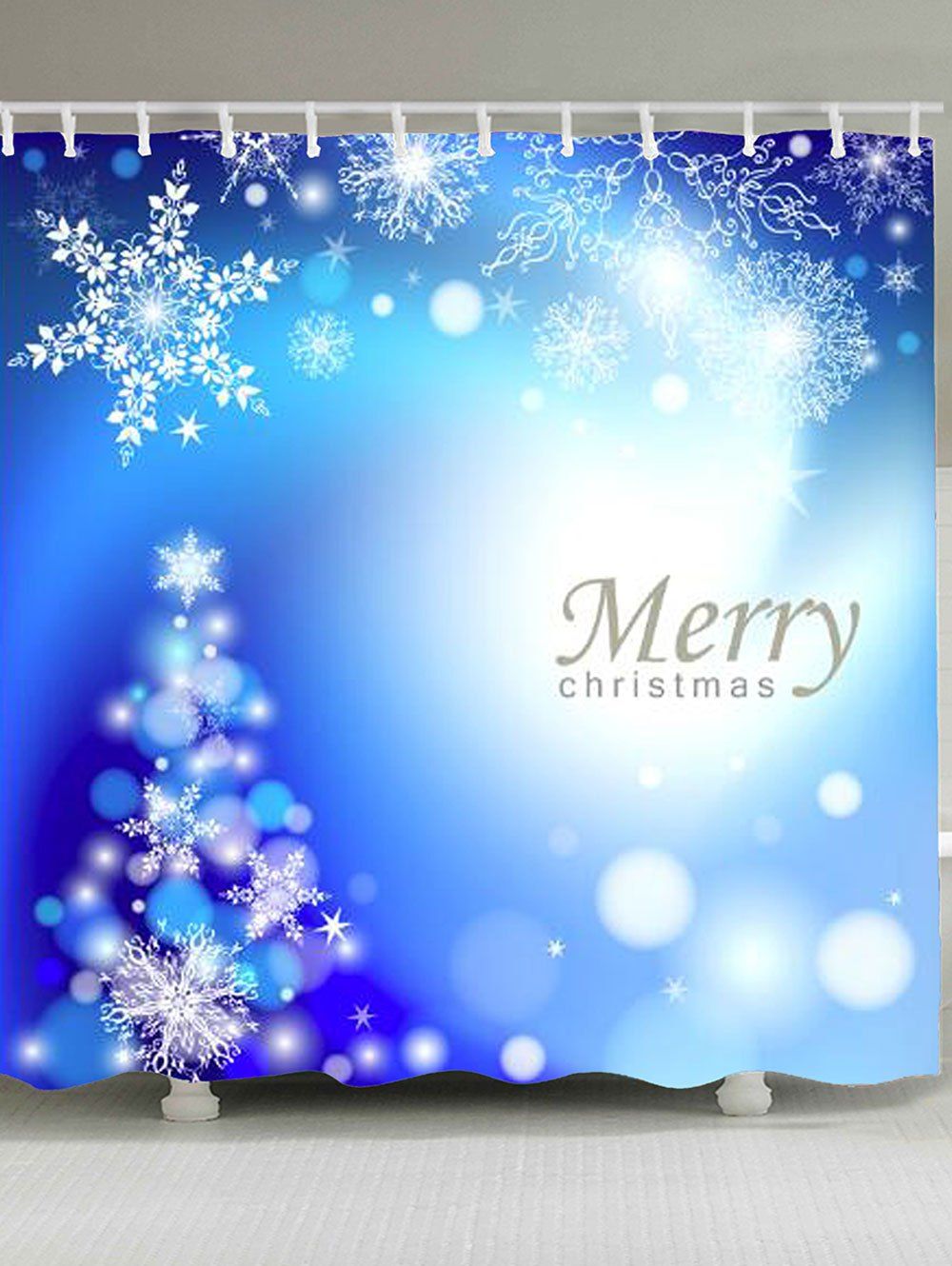 

Christmas Snowflakes Patterned Bath Shower Curtain, Blue