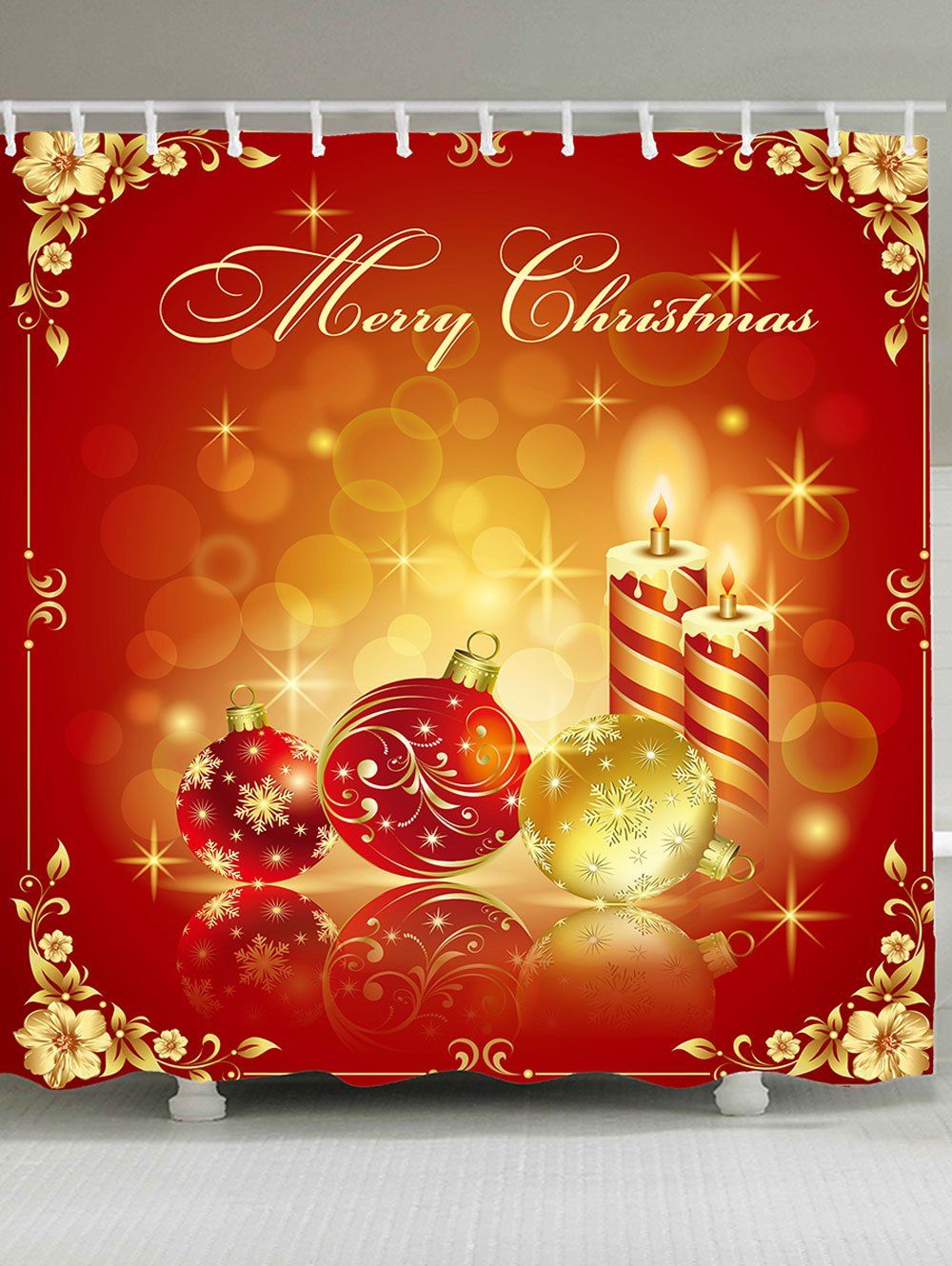 

Christmas Ball Candles Printed Waterproof Shower Curtain, Colorful
