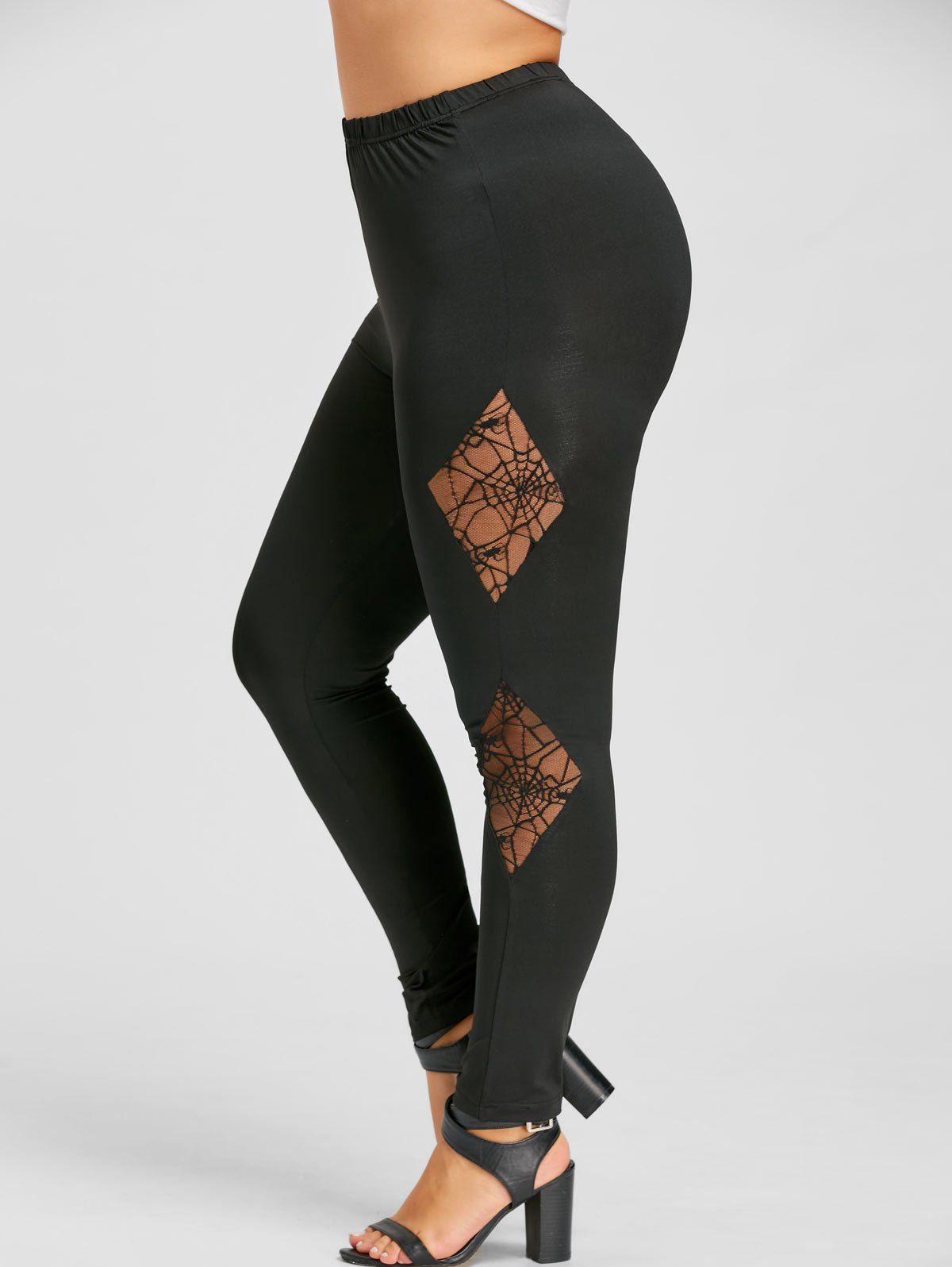 

Plus Size Spider Web Panel Leggings, Black