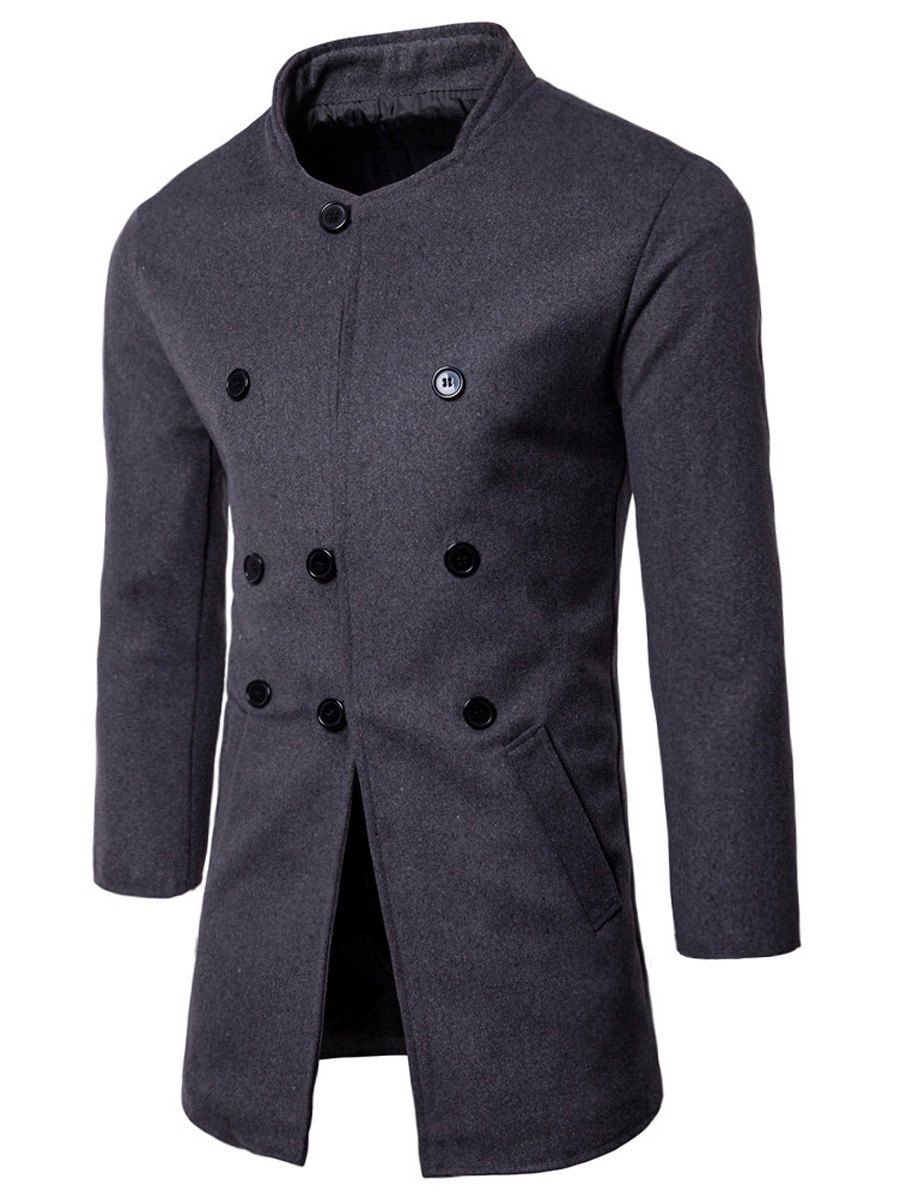 

Wool Blend Single Breasted Stand Collar Coat, Deep gray