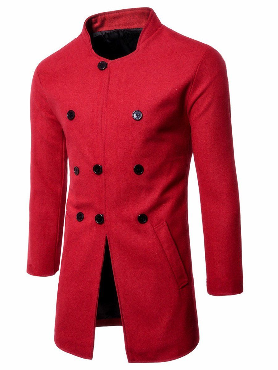 affordable stand collar single breasted wool blend coat