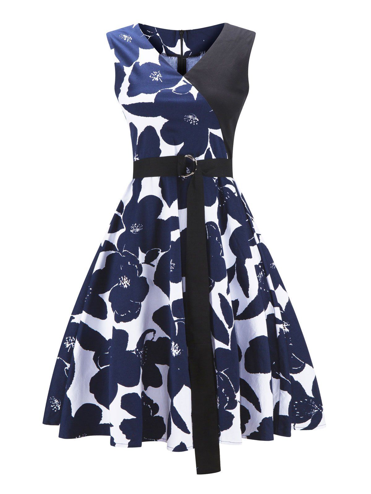 

Vintage Color Block Floral Pin Up Dress, Cerulean
