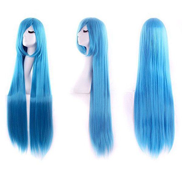 

Ultra Long Inclined Fringe Straight Synthetic Party Wig, Windsor blue