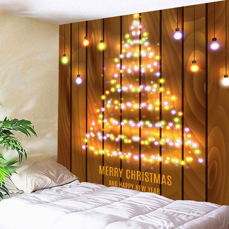 

Neon Christmas Tree Printed Wall Hanging Tapestry, Wood color