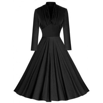 [41% OFF] 2024 Plunging Pleated Empire Waist Vintage Dress In BLACK ...