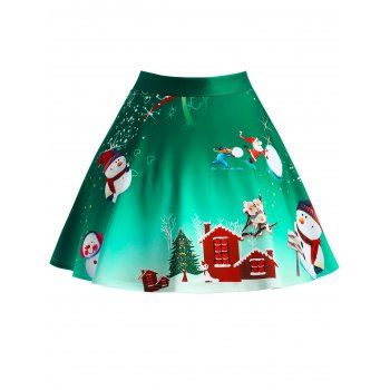 

Christmas Wintersweet Snowman Tree Print Ombre Plus Size Skirt, Green
