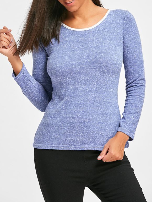 Casual Long Sleeves T-Shirt - BLUE ONE SIZE