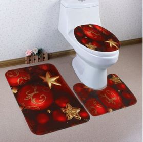 Christmas Baubles Star Pattern 3 Pcs Bathroom Toilet Mat