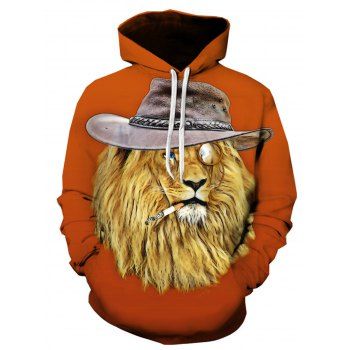 Hat Lion 3D Print Pullover Hoodie, Colormix