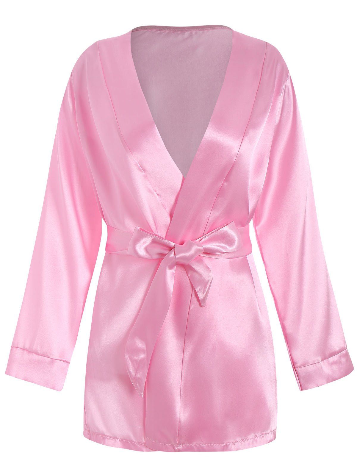 

Wrap Satin Kimono Sleep Robe, Light pink
