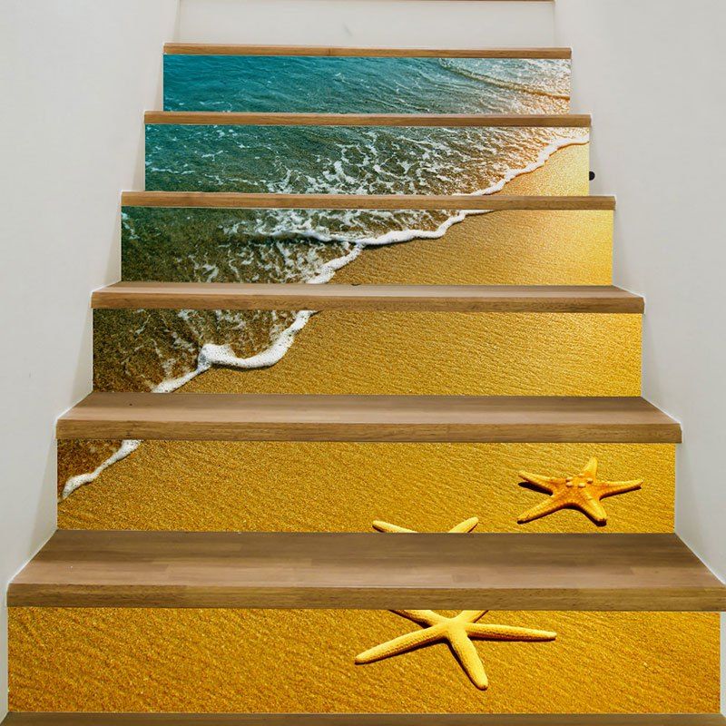 

3D Beach Waves Starfish Patterned Stair Stickers, Ginger