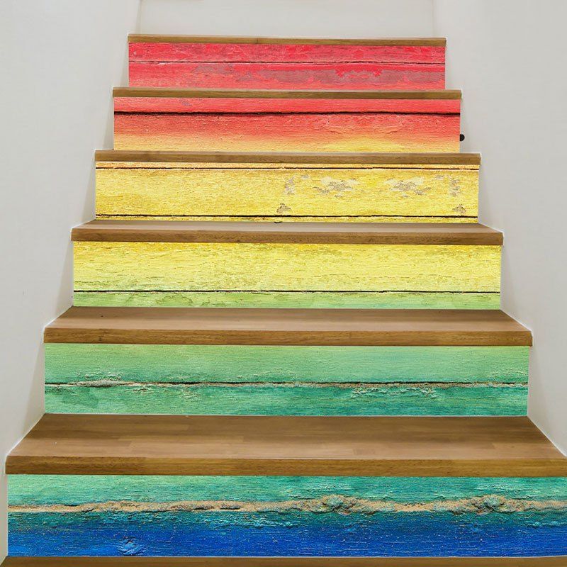 

Rainbow Wooden Patterned 3D Stair Stickers, Colorful