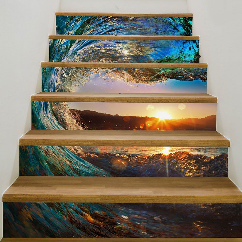 

Tornado Seascape Patterned 3D Staircase Stickers, Colorful