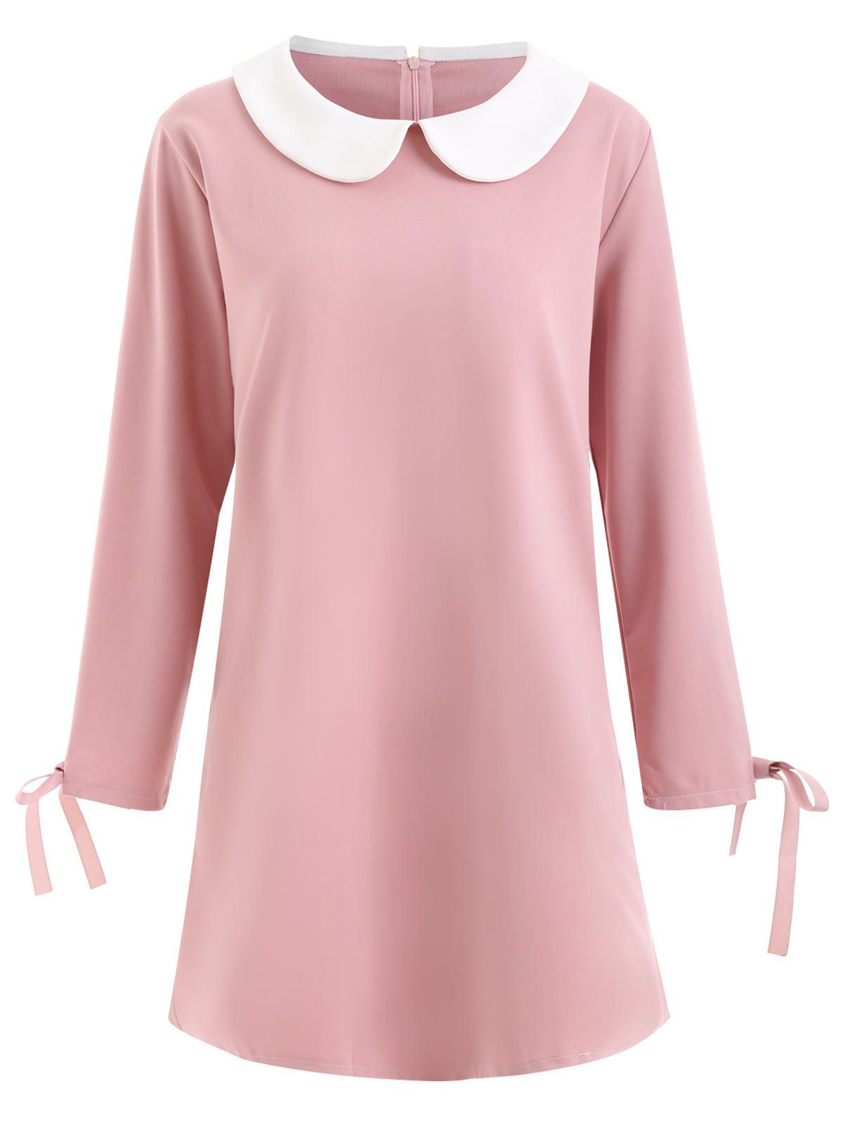 

Plus Size Self Tie Mini Long Sleeve Collared Dress, Pink