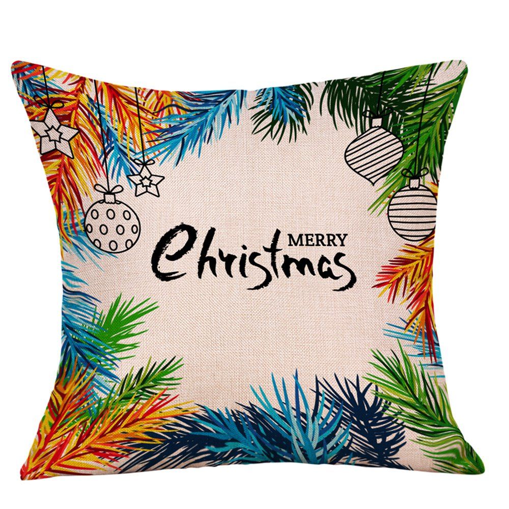 

Christmas Baubles Leaves Print Linen Sofa Pillowcase, Colormix