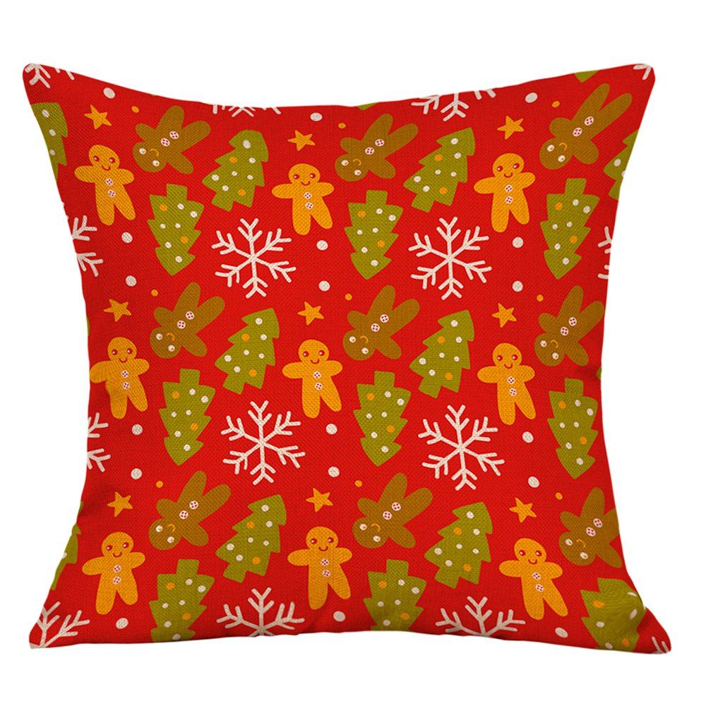 

Christmas Trees Snowflakes Print Linen Sofa Pillowcase, Red