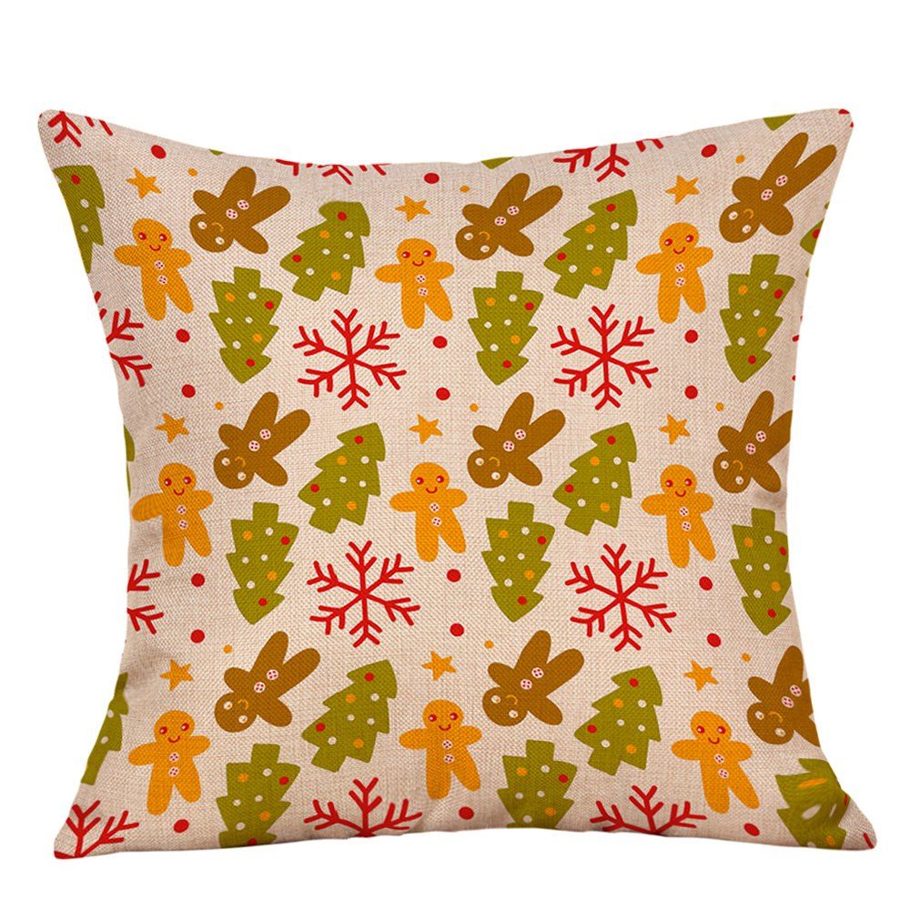 

Christmas Trees Snowflakes Print Linen Sofa Pillowcase, Off-white