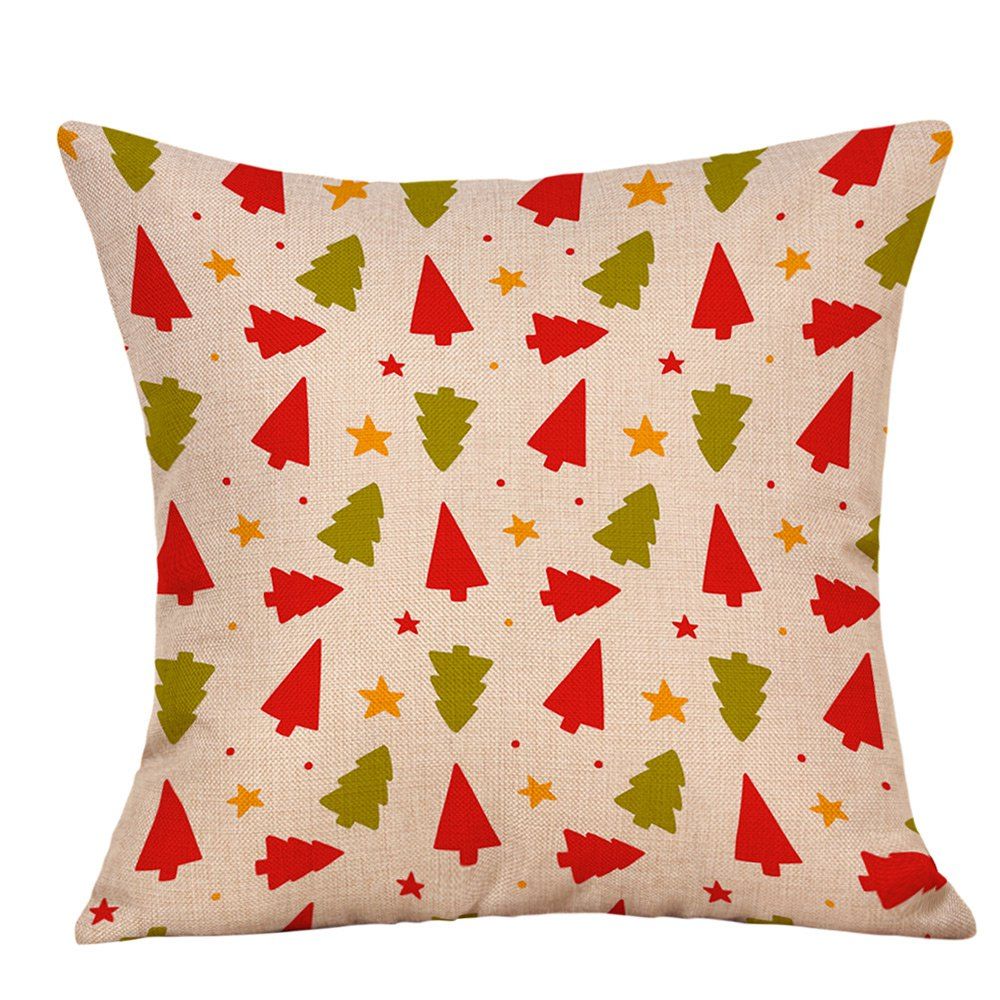 

Christmas Cartoon Stars Trees Print Linen Sofa Pillowcase, Colormix