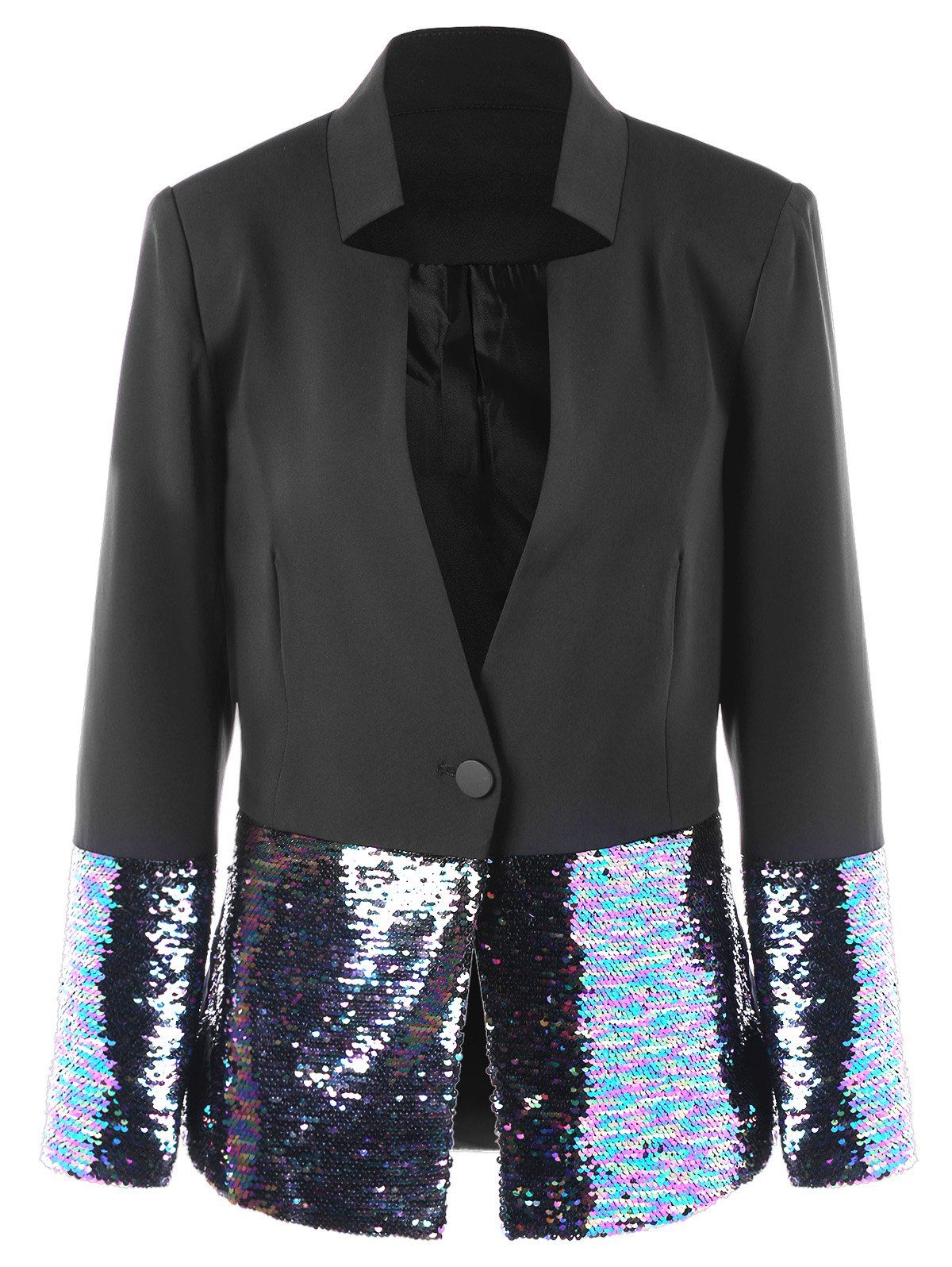 

One Button Sequined Hem Blazer, Black