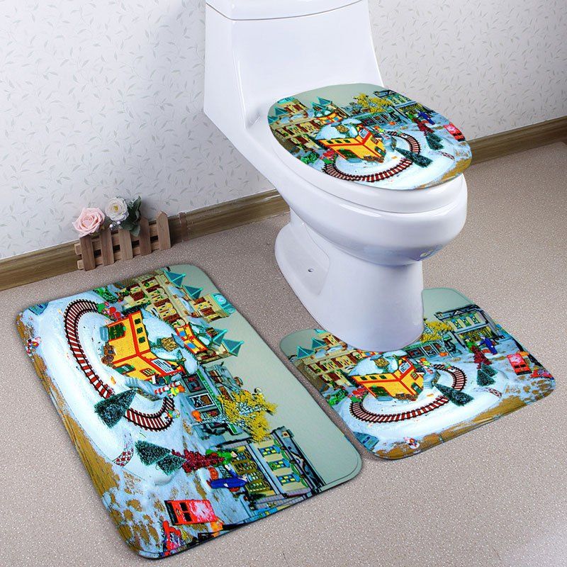 

Christmas Town Printed 3PCS Flannel Bath Toilet Rugs Set, Colormix