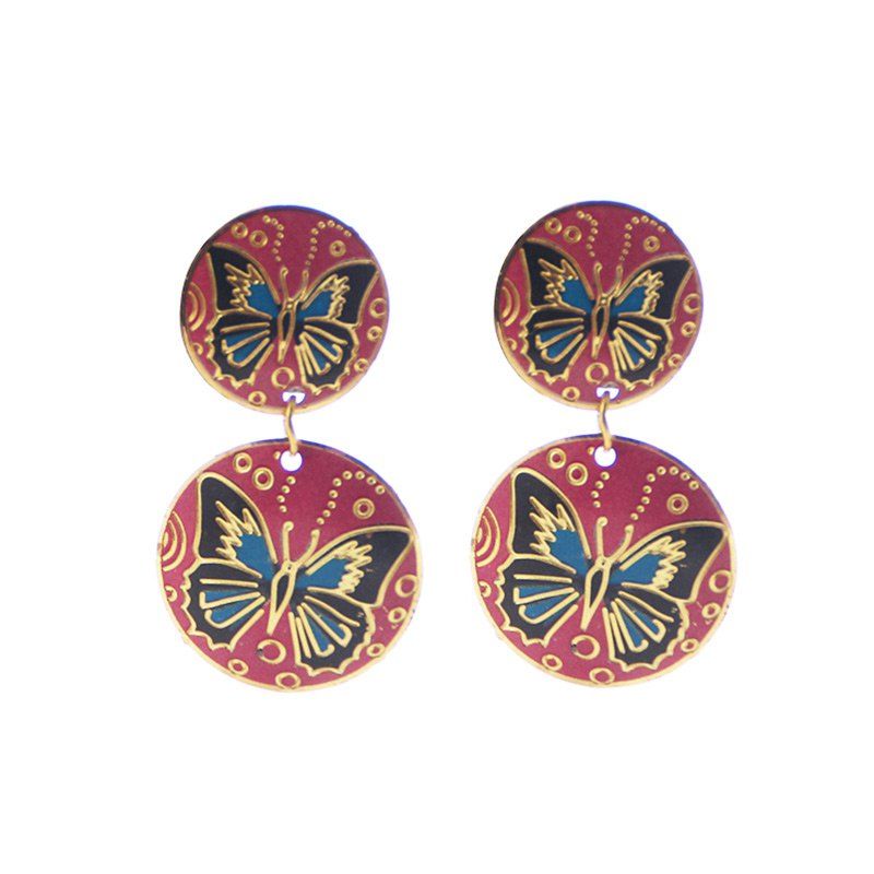 

Alloy Round Engraved Butterfly Vintage Earrings, Red