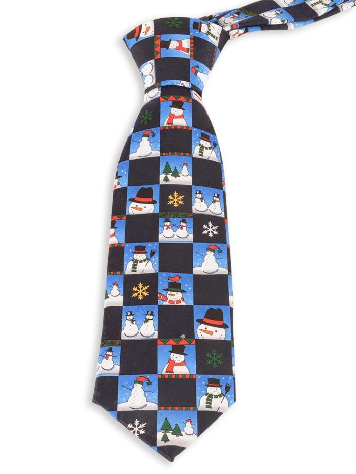 

8.5CM Width Christmas Snowman and Snowflake Pattern Christmas Necktie, Royal