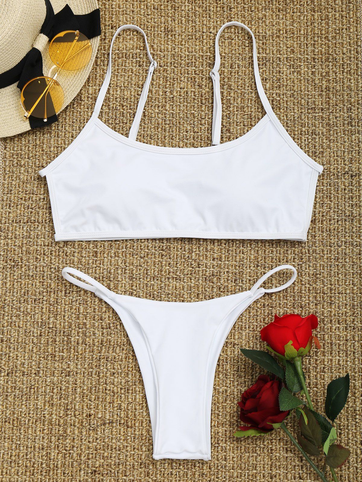 

Padded Cut Out G String Bikini Set, White