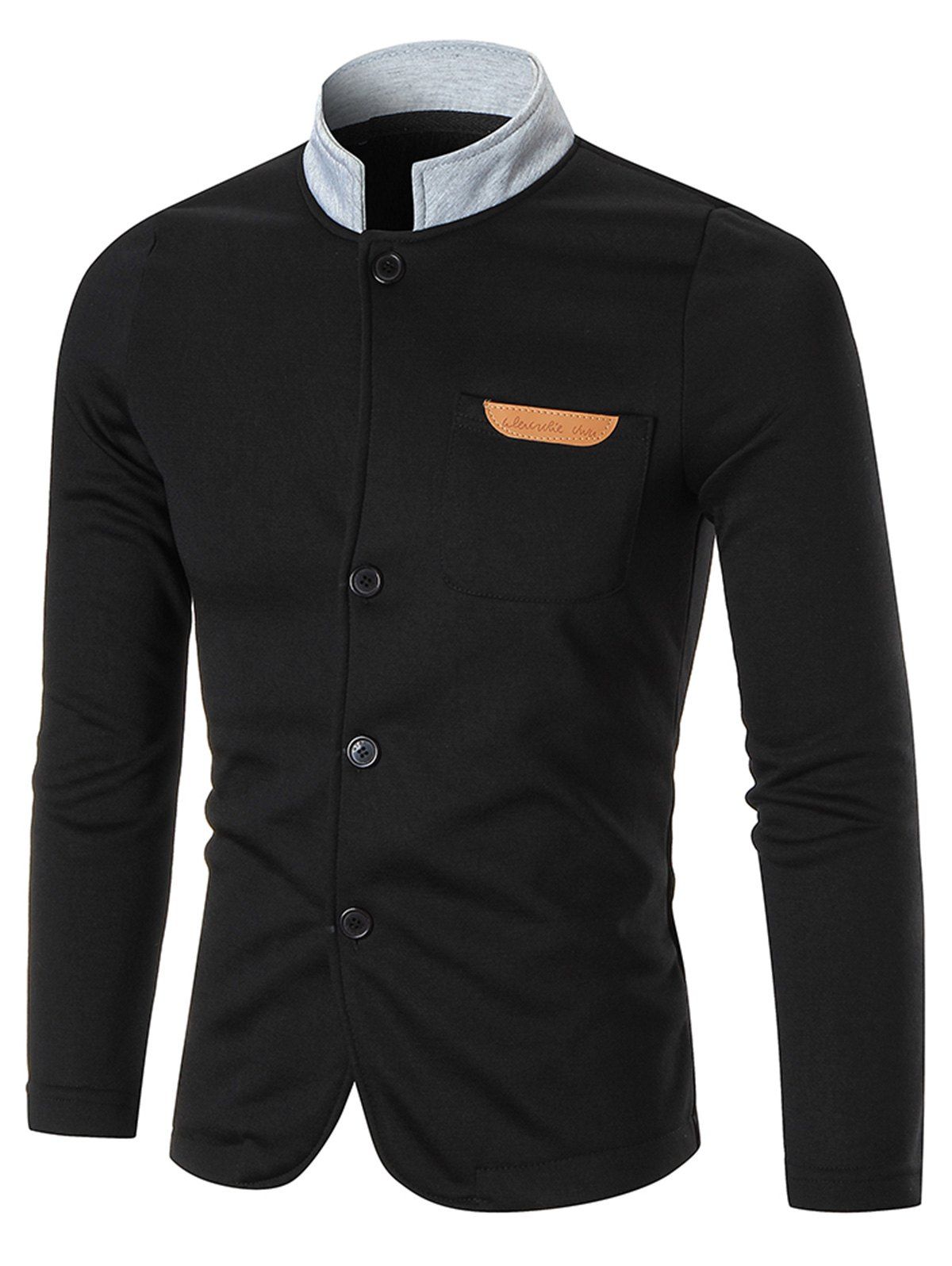 

Chest Pocket Contrast Collar Button Up Jacket, Black