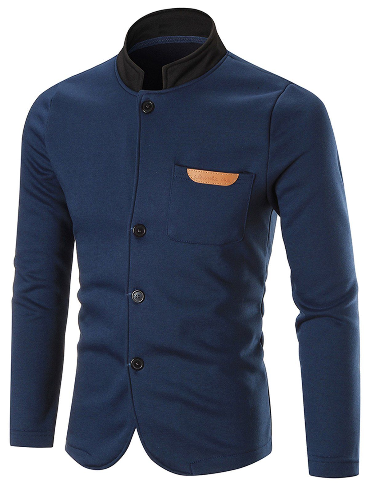 

Chest Pocket Contrast Collar Button Up Jacket, Blue