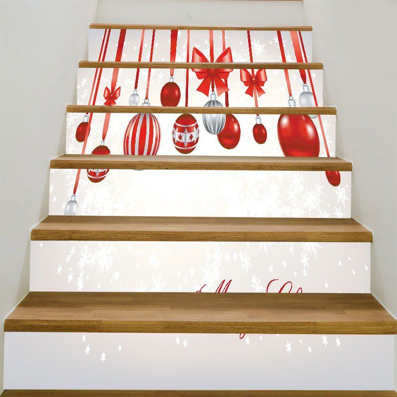 

Snowflakes Christmas Balls Patterned Stair Stickers, Red with white