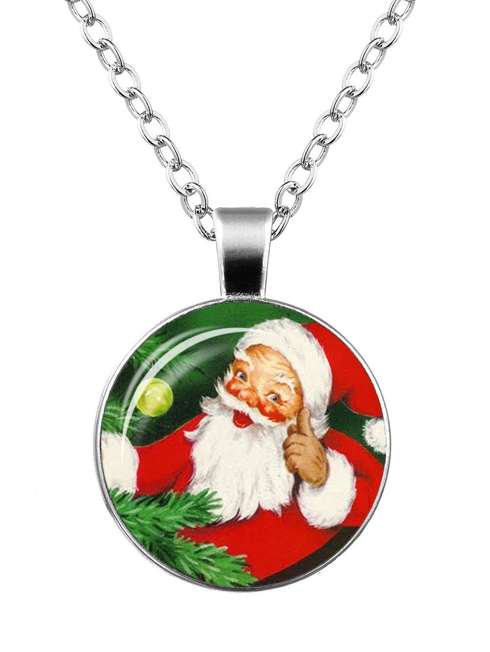 

Christmas Santa Claus Printed Round Necklace, Pattern b
