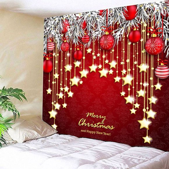 Christmas Ball and Star Print Wall Hanging Tapestry - RED W79 INCH * L59 INCH