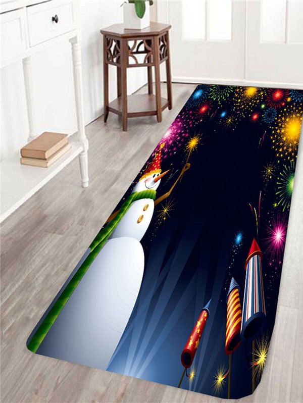 

Skidproof Christmas Fireworks and Snowman Pattern Rug, Colorful