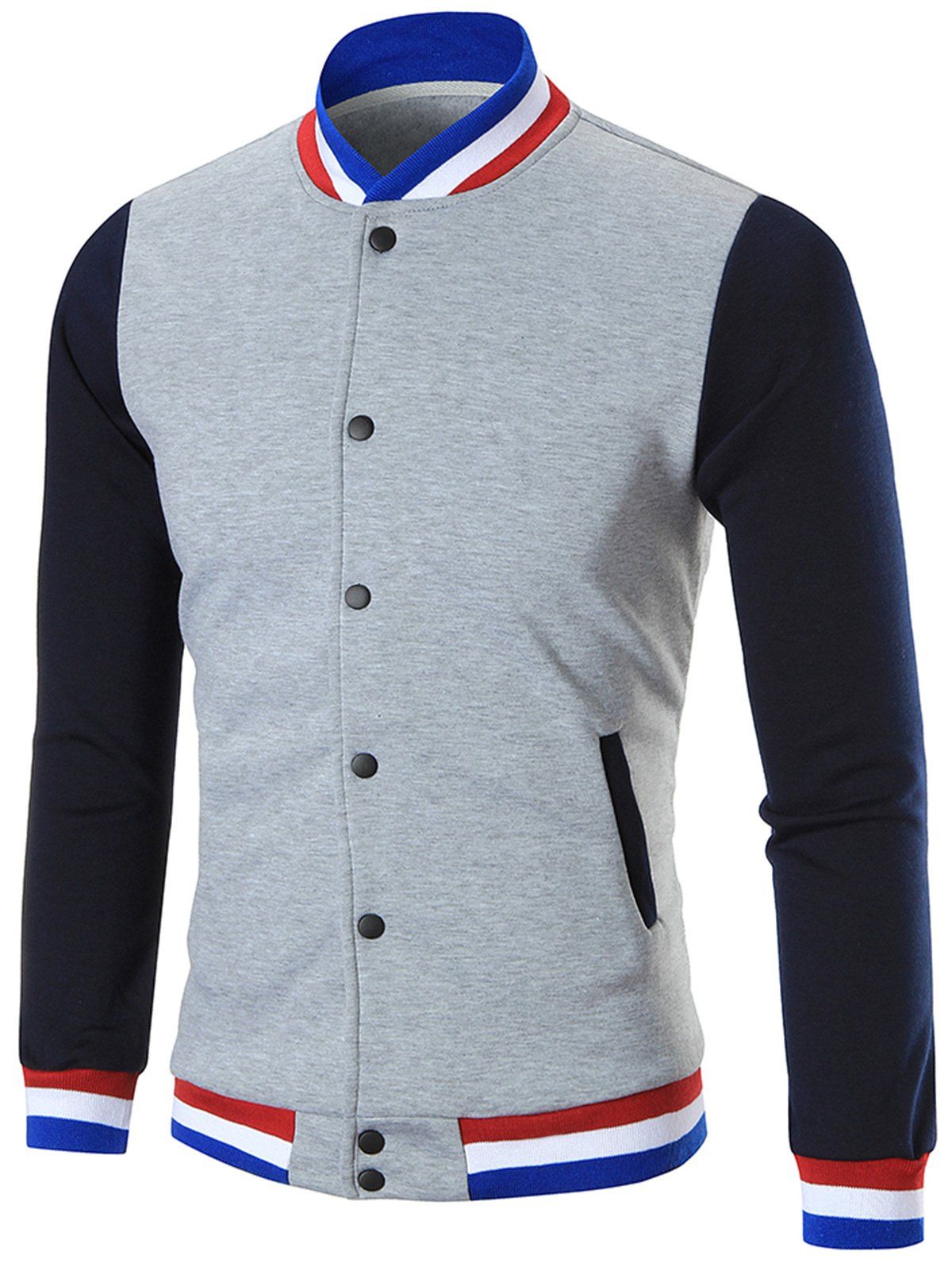 

Casual Color Block Sports Baseball Jacket, Gray