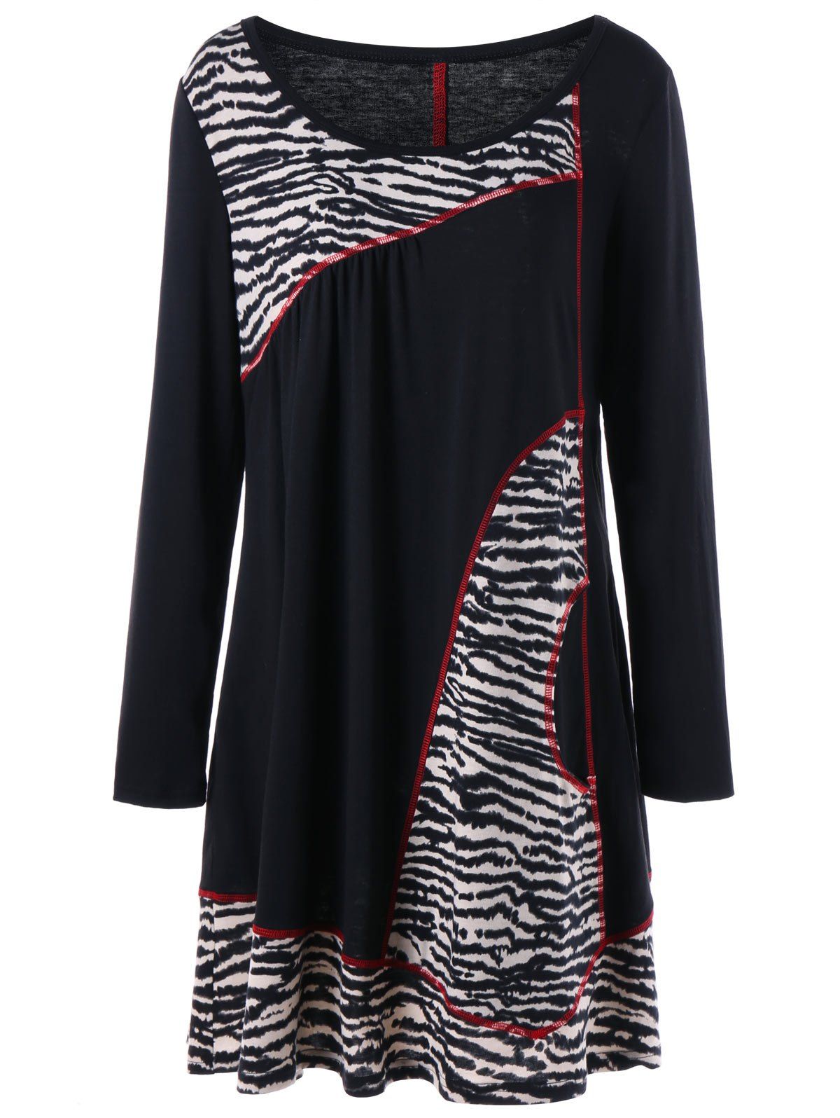 

Plus Size Contrast Topstitch Zebra Longline Tee, Black