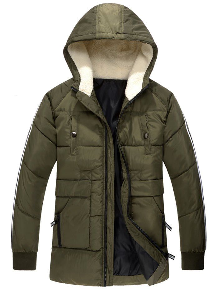

Side Stripe Zipper Up Hooded Padded Coat, Army green