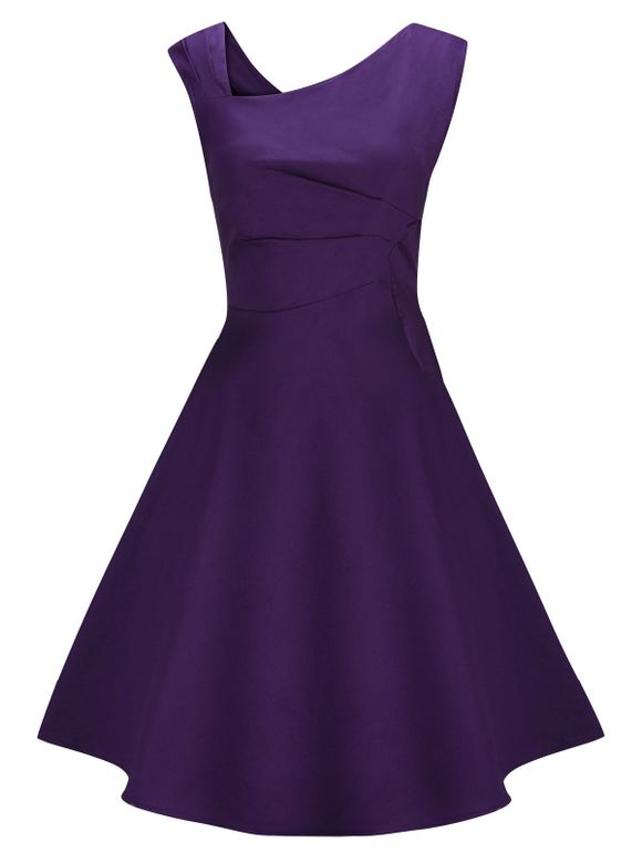 Robe de Soirée Pin-Up à Encolure en Biais Style Vintage - Violet Foncé L