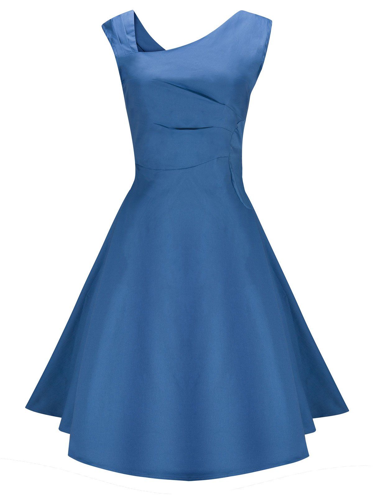 

Skew Neck Vintage Pin Up Party Dress, Blue