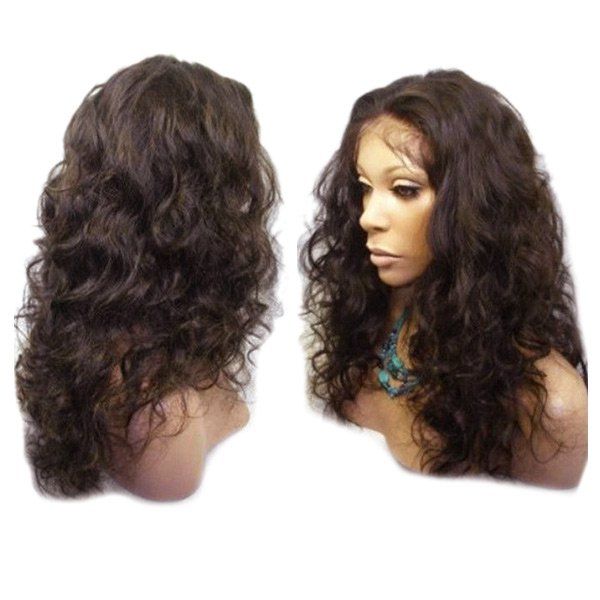 

Long Center Parting Fluffy Wavy Synthetic Lace Front Wig, Deep brown