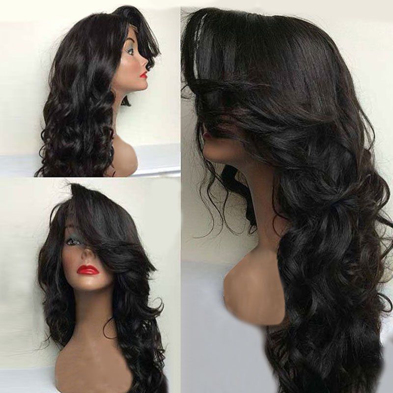 Deep Side Parting Fluffy Long Wavy Synthetic Lace Front Wig