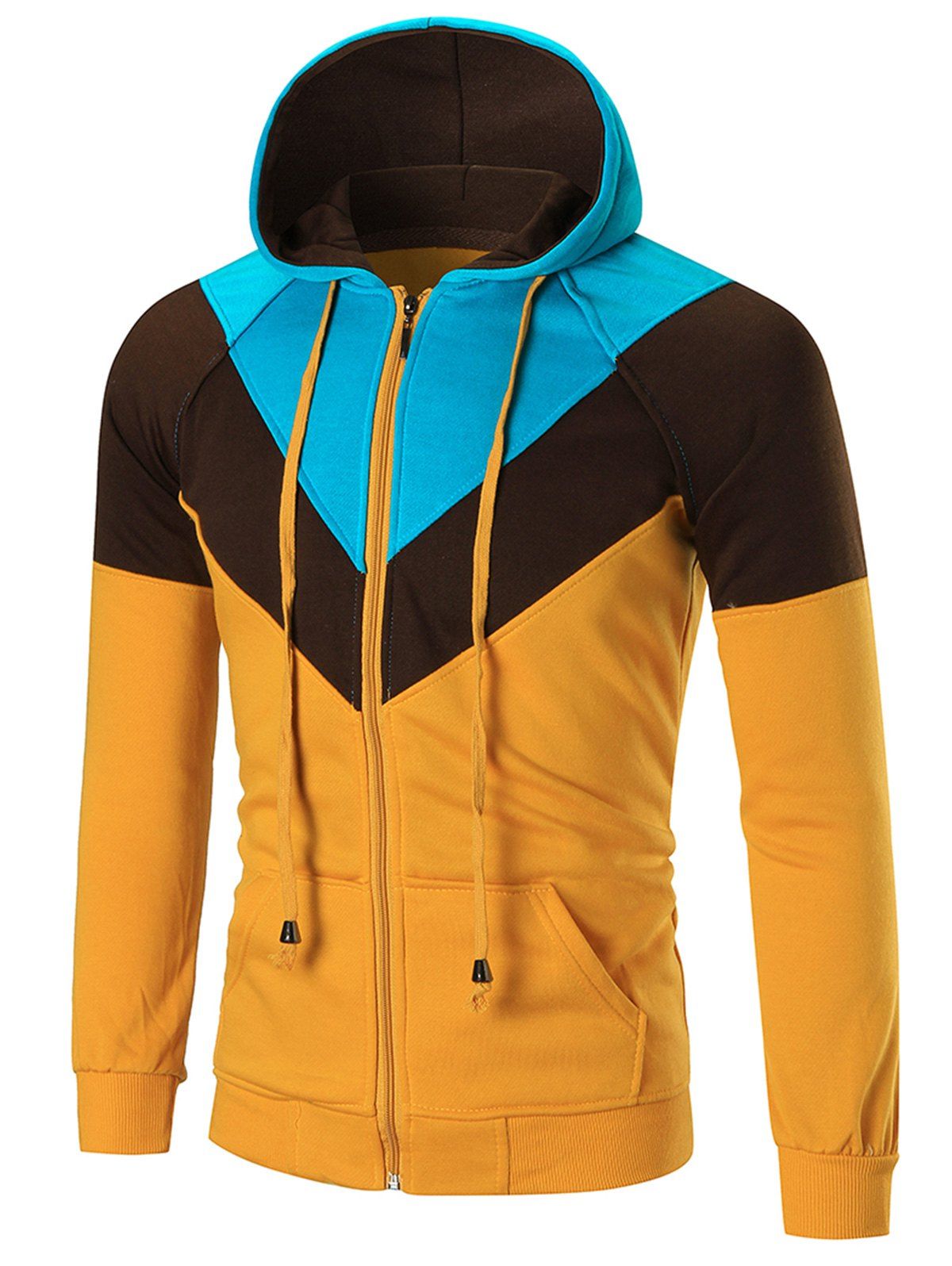 

Casual Drawstring Color Block Hoodie, Yellow