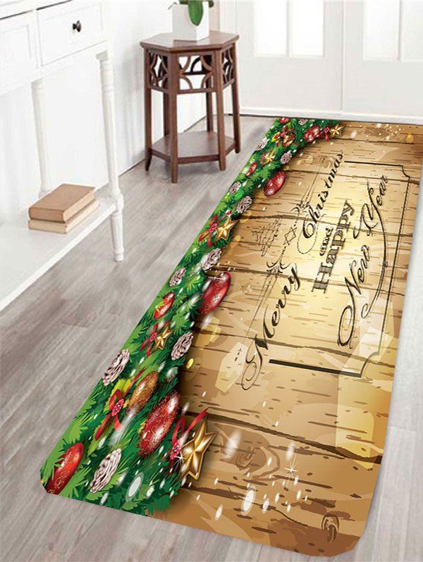 

Merry Christmas Wood Printed Antislip Rug, Light yellow