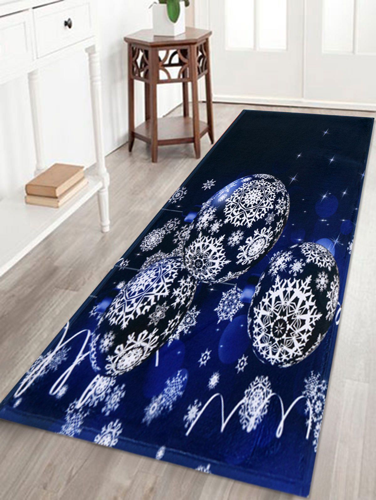 

Christmas Snowflake Balls Print Skidproof Coral Fleece Bath Rug, Deep blue