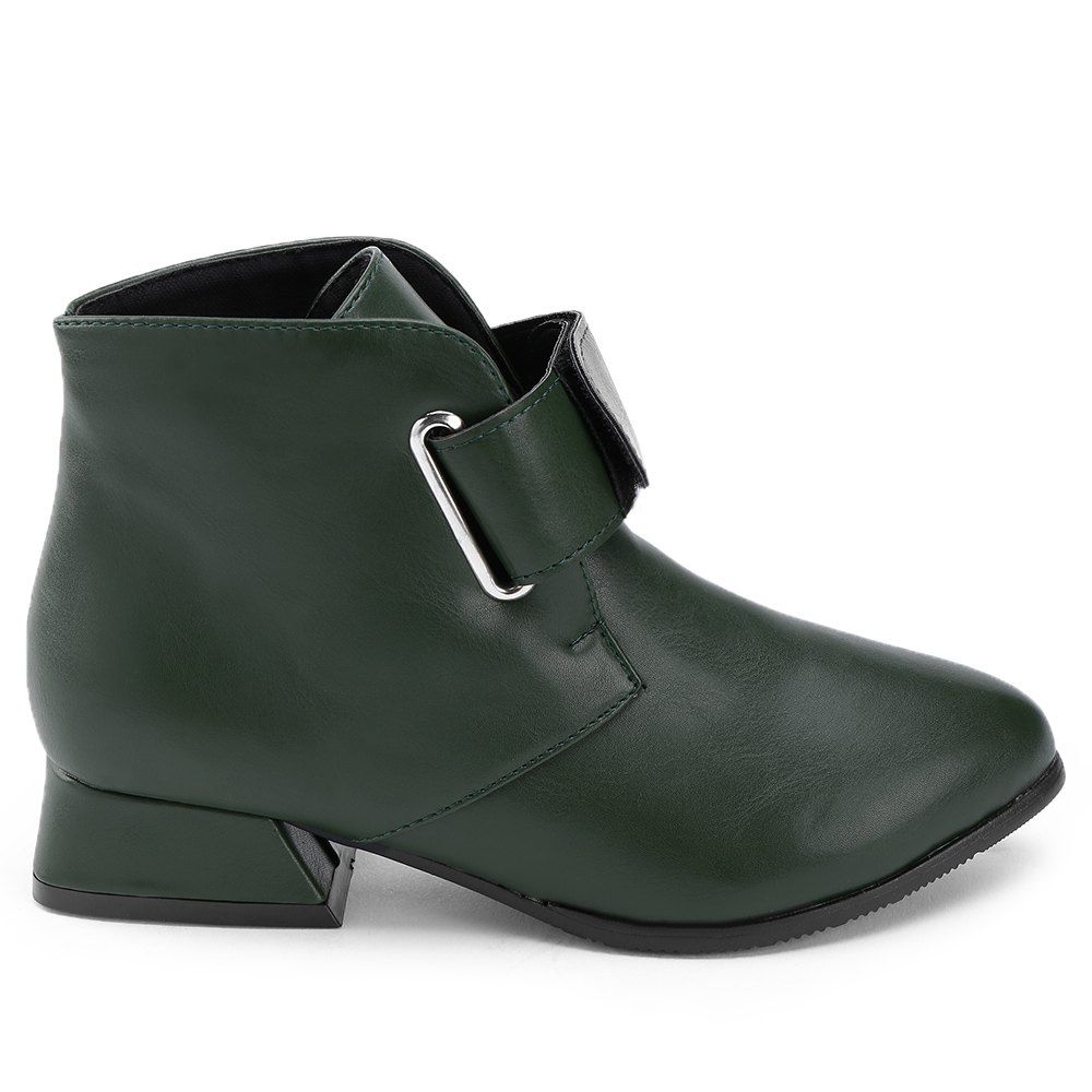 

Hook and Loop Block Heel Ankle Boots, Green