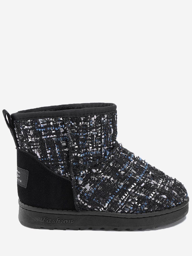 

Suede Panel Winter Snow Ankle Boots, Black