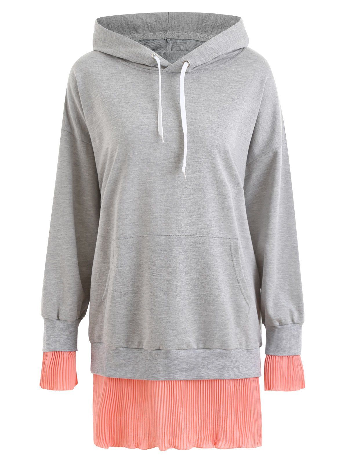 

Pleated Panel Plus Size Kangaroo Pocket Tunic Hoodie, Gray