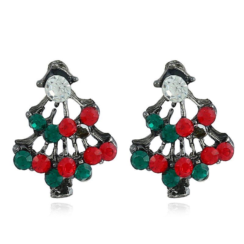 

Rhinestone Christmas Tree Stud Tiny Earrings, Red