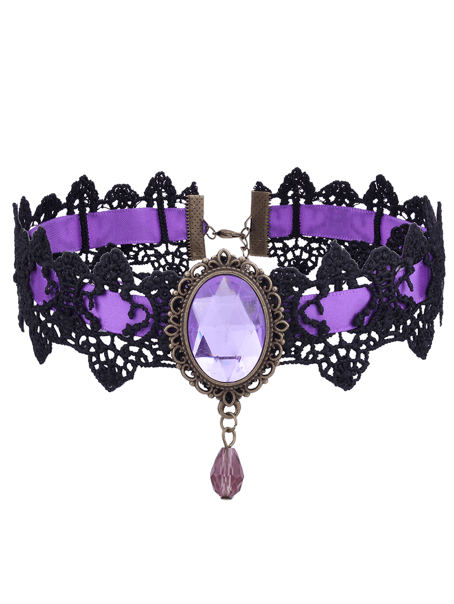 2018 Gothic Faux Gem Oval Lace Choker Necklace PURPLE In Necklaces ...