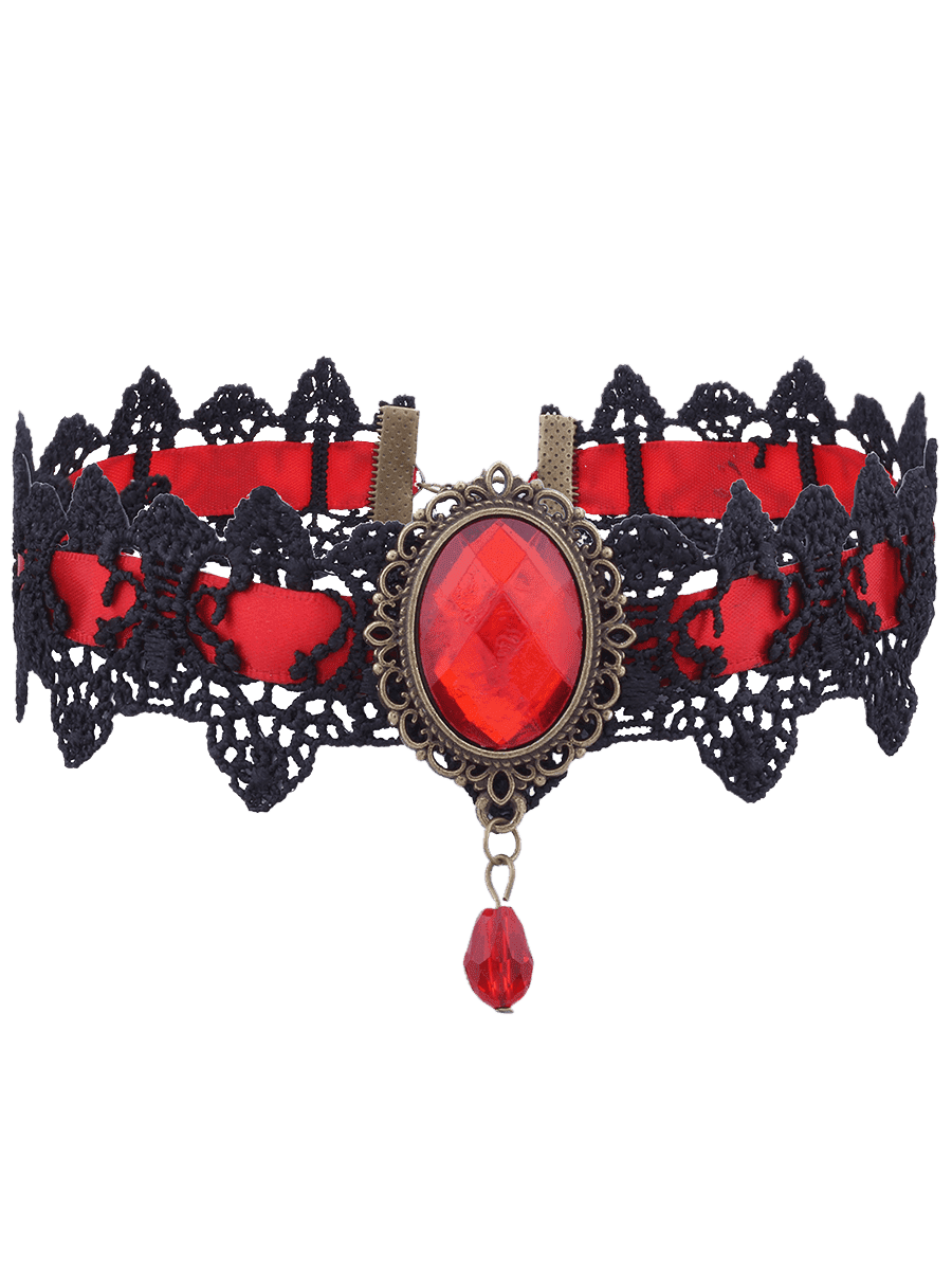2018 Gothic Faux Gem Oval Lace Choker Necklace RED In Necklaces Online ...